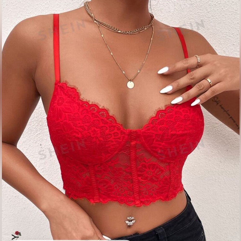 SHEIN Red Lace Crop Top